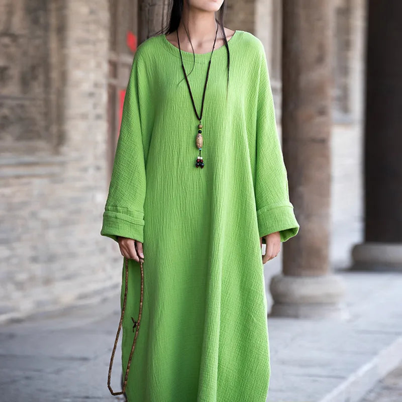 Linen dress big size Batwing Cotton Women Long Dress