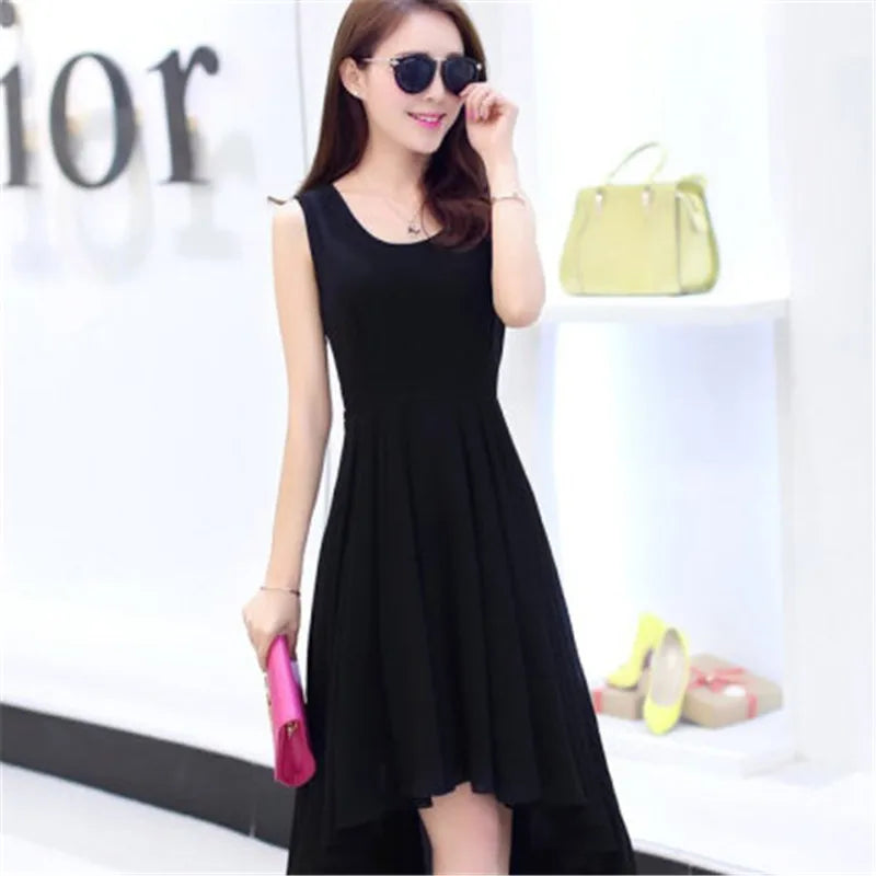 Irregular Solid Sleeveless Tank Beach Summer Dress