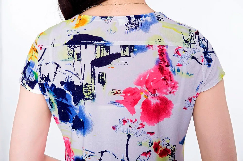 Women Dress Summer Casual  Slim Tunic Milk Silk Print Floral Dresses Sexy Bodycon Sundress Vestidos Mujer