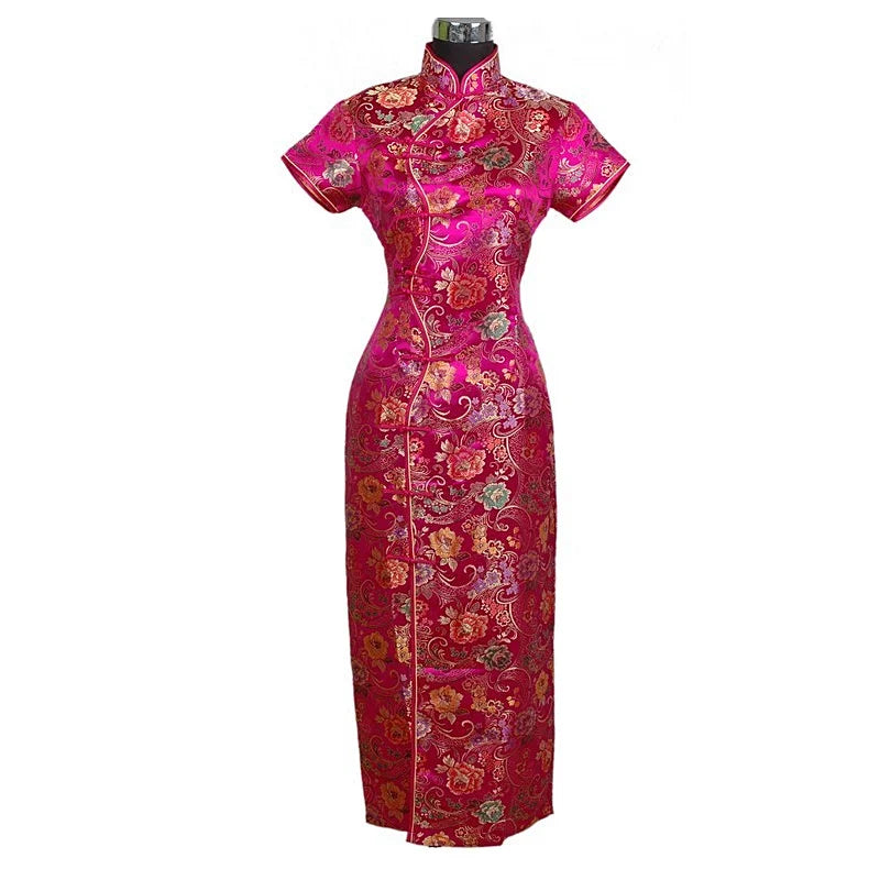 Special Offer Black Chinese Women Satin Long Cheongsam Vestido mujer Female Traditional Qipao Dress Size S M L XL XXL XXXL J0024