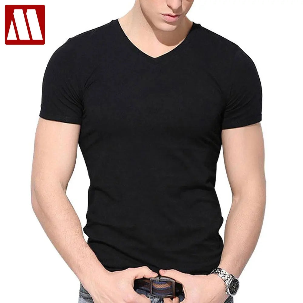 Summer Slim Fit Cotton V Collar T Shirt