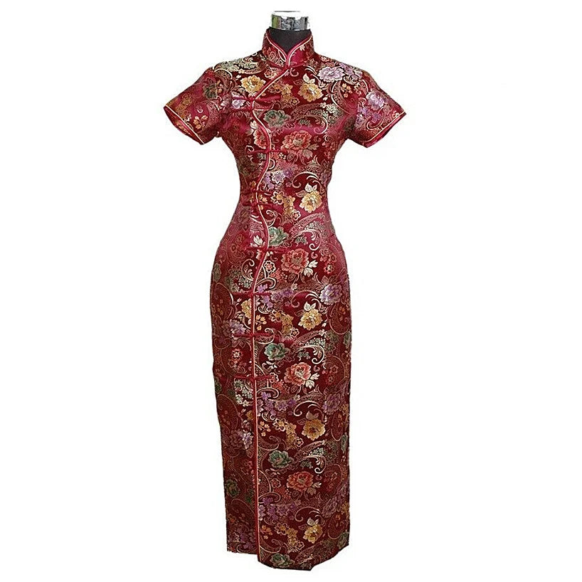 Special Offer Black Chinese Women Satin Long Cheongsam Vestido mujer Female Traditional Qipao Dress Size S M L XL XXL XXXL J0024