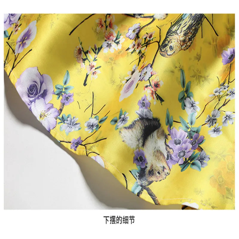 Runway Woman Yellow Tropical floral  Vintage Dress