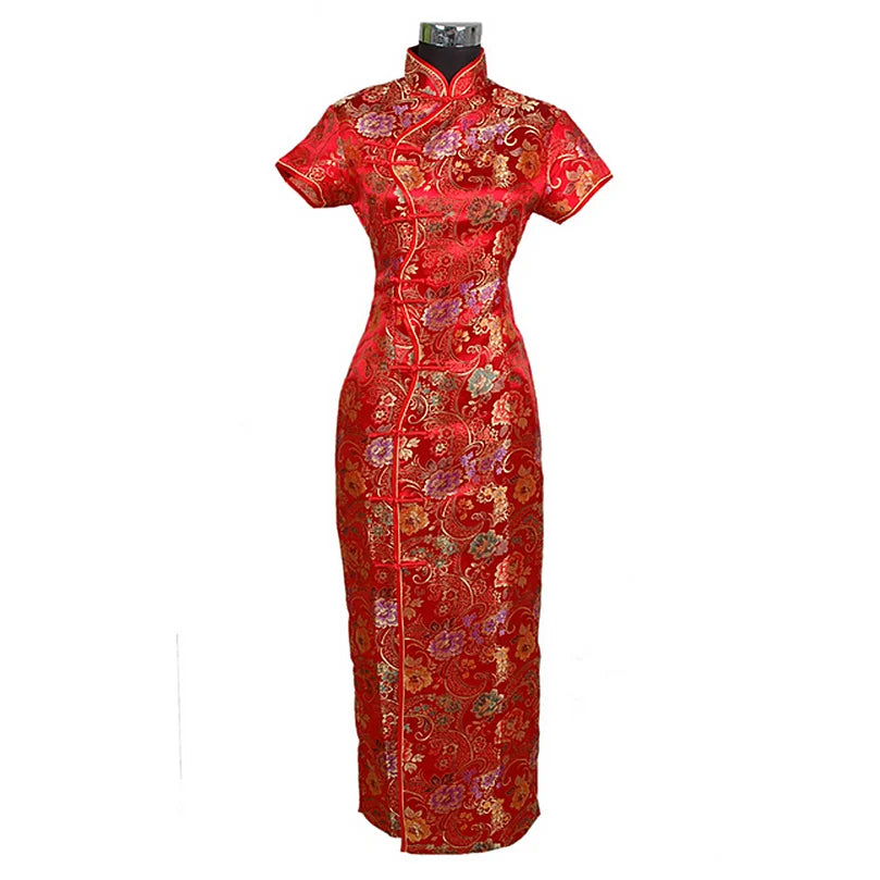 Special Offer Black Chinese Women Satin Long Cheongsam Vestido mujer Female Traditional Qipao Dress Size S M L XL XXL XXXL J0024