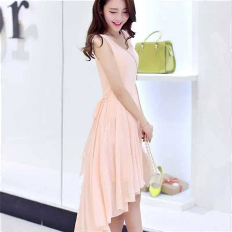 Irregular Solid Sleeveless Tank Beach Summer Dress