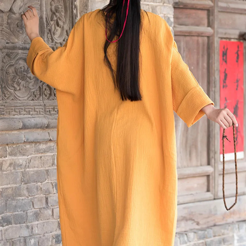 Linen dress big size Batwing Cotton Women Long Dress