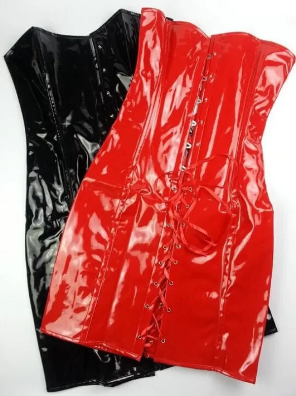 Corsets And Bustiers Punk Style Slim PVC Leather Corselet Dress