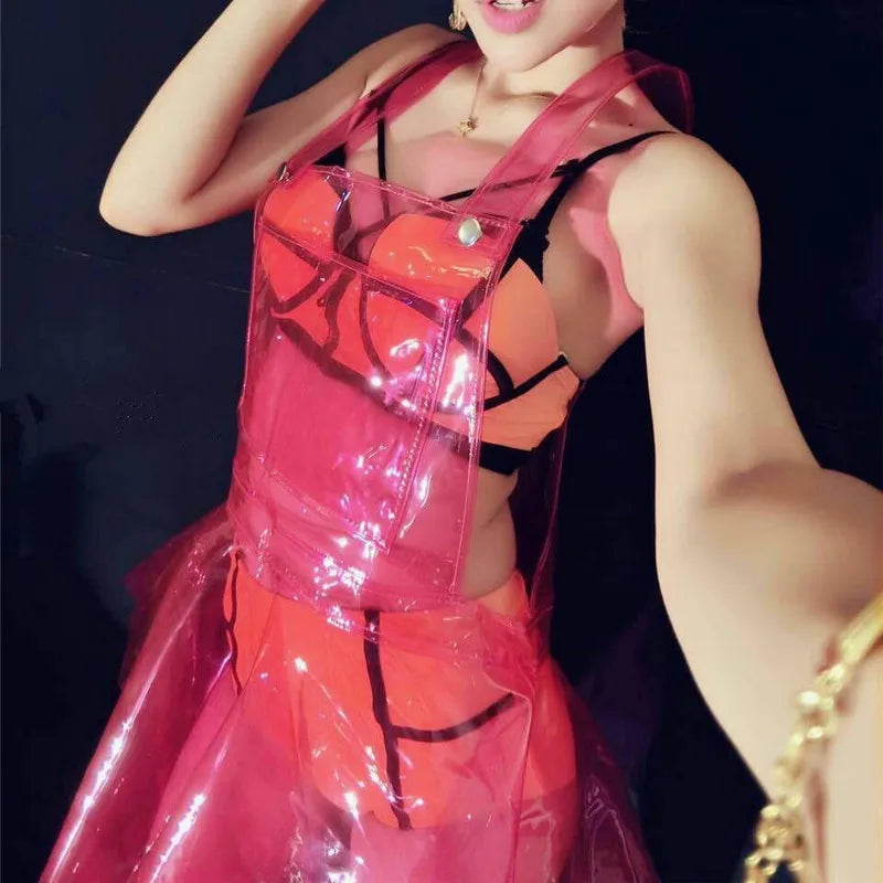 Female Singer Ds Costume Sexy PVC Holographic Dress