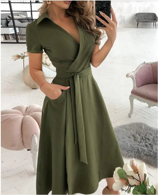 spring and summer fashion long-sleeved V-neck print bag buttock dress women's dress