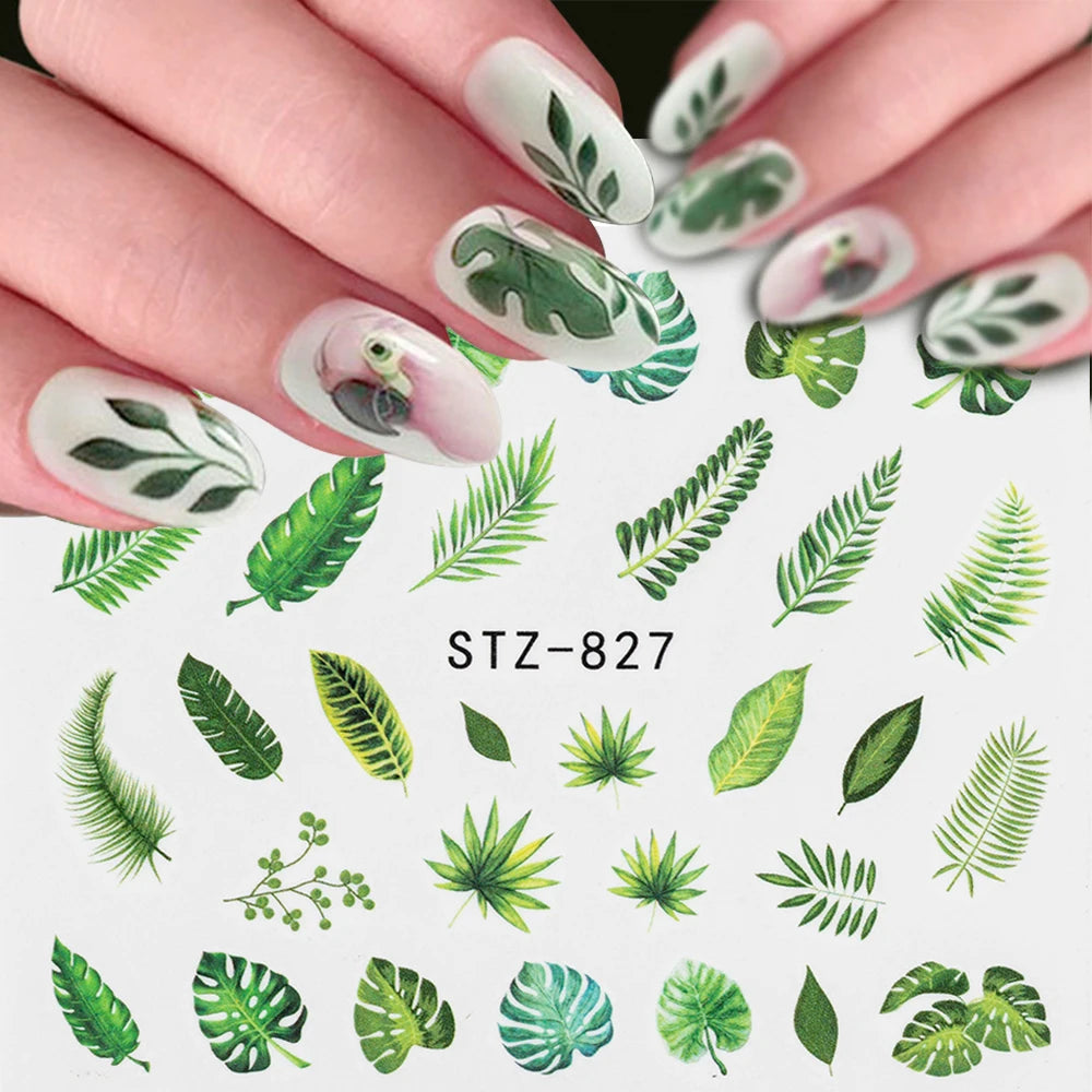 Water Nail Decal and Sticker Flower Leaf Tree Green Simple