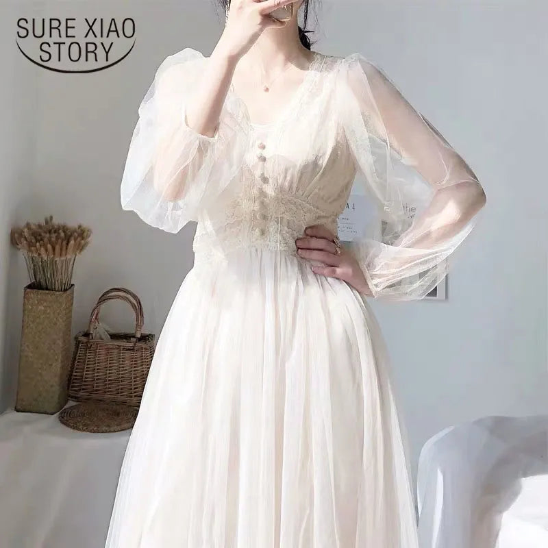 Spring Wedding Midi Dresses Elegant A-Line Puff Sleeve