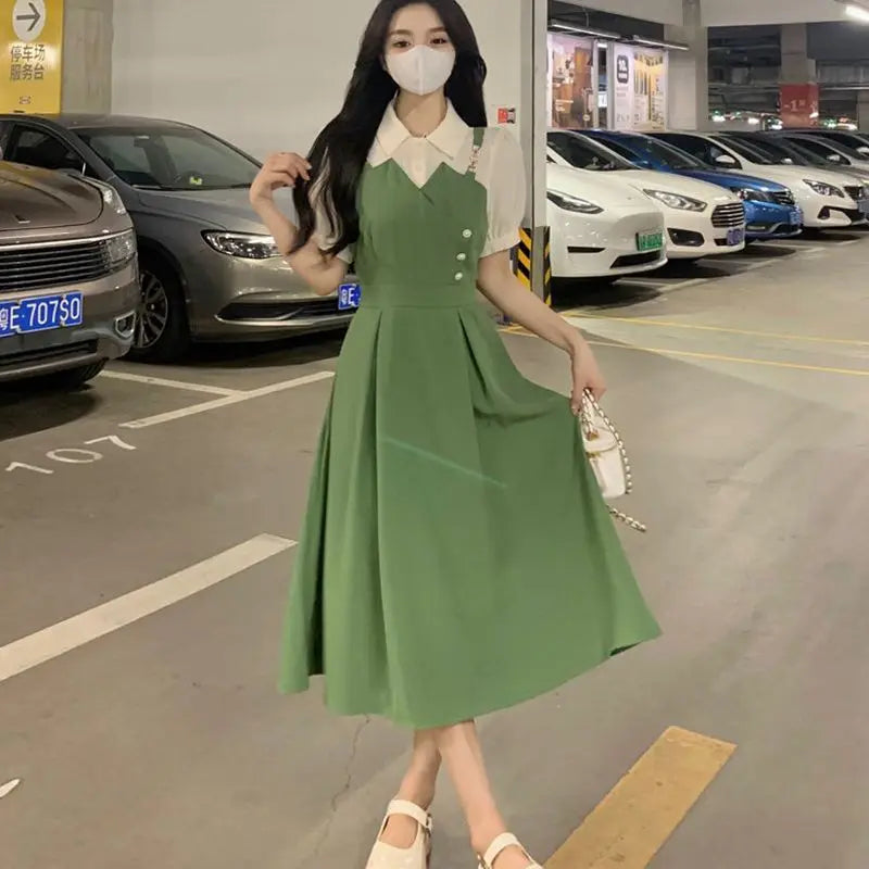 Plus Size 6XL 150KG Summer Women Dress Sweet Solid Color Loose Oversized Casual Princess Dresses