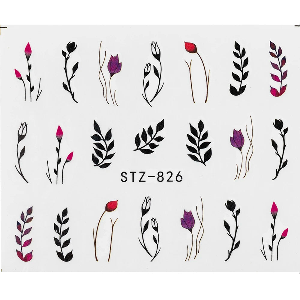 Water Nail Decal and Sticker Flower Leaf Tree Green Simple