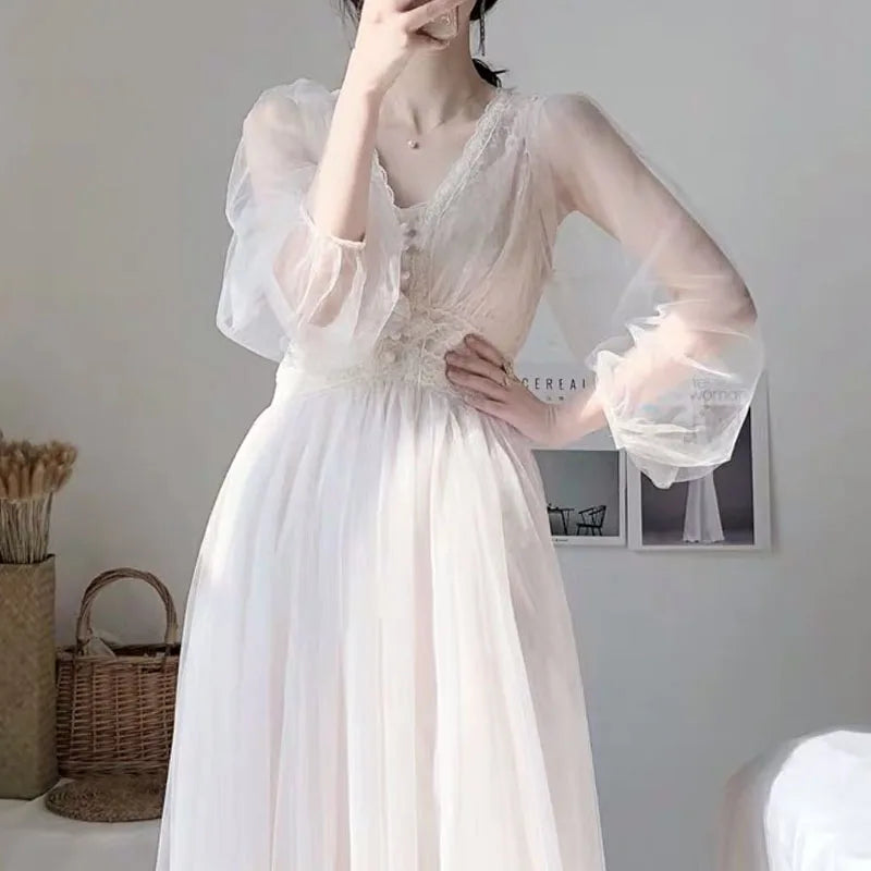 Spring Wedding Midi Dresses Elegant A-Line Puff Sleeve