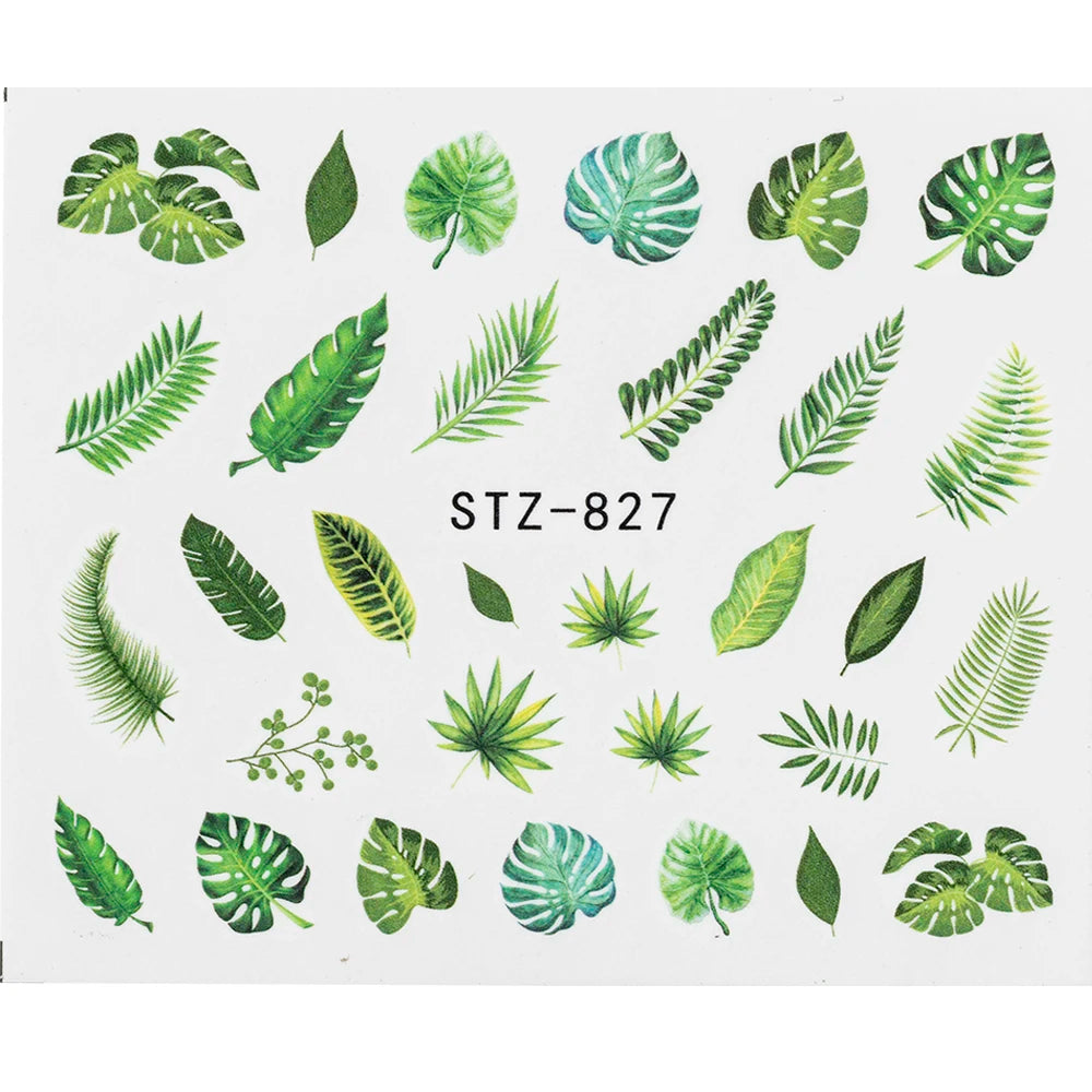 Water Nail Decal and Sticker Flower Leaf Tree Green Simple