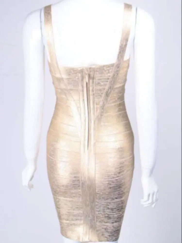 BEAUKEY Gold Silver Bandage Metallized Dress