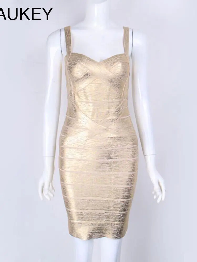 BEAUKEY Gold Silver Bandage Metallized Dress